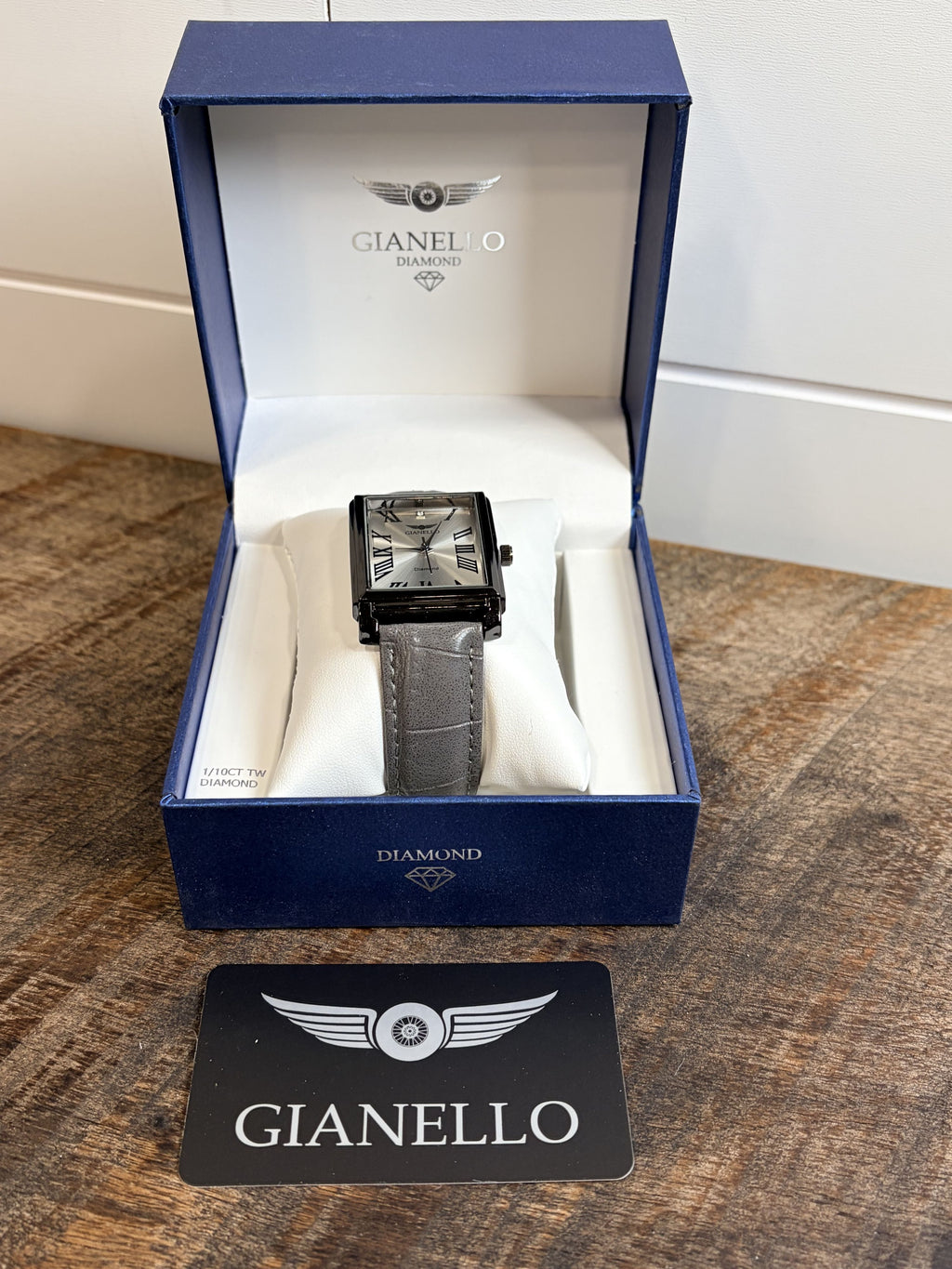 Gianello Gunmetal Gray Leather Diamond Watch GNL7802GN - NIB - Image 7