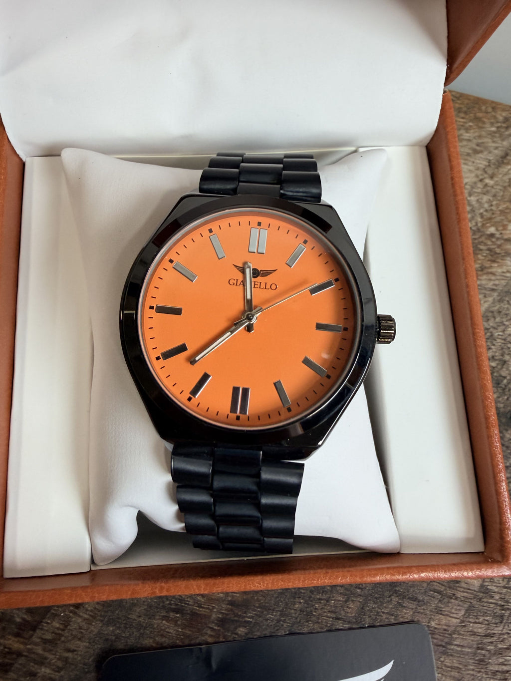 Gianello Presidential Prestige 42mm Orange & Black Link Watch GNL7922GN NIB - Image 3