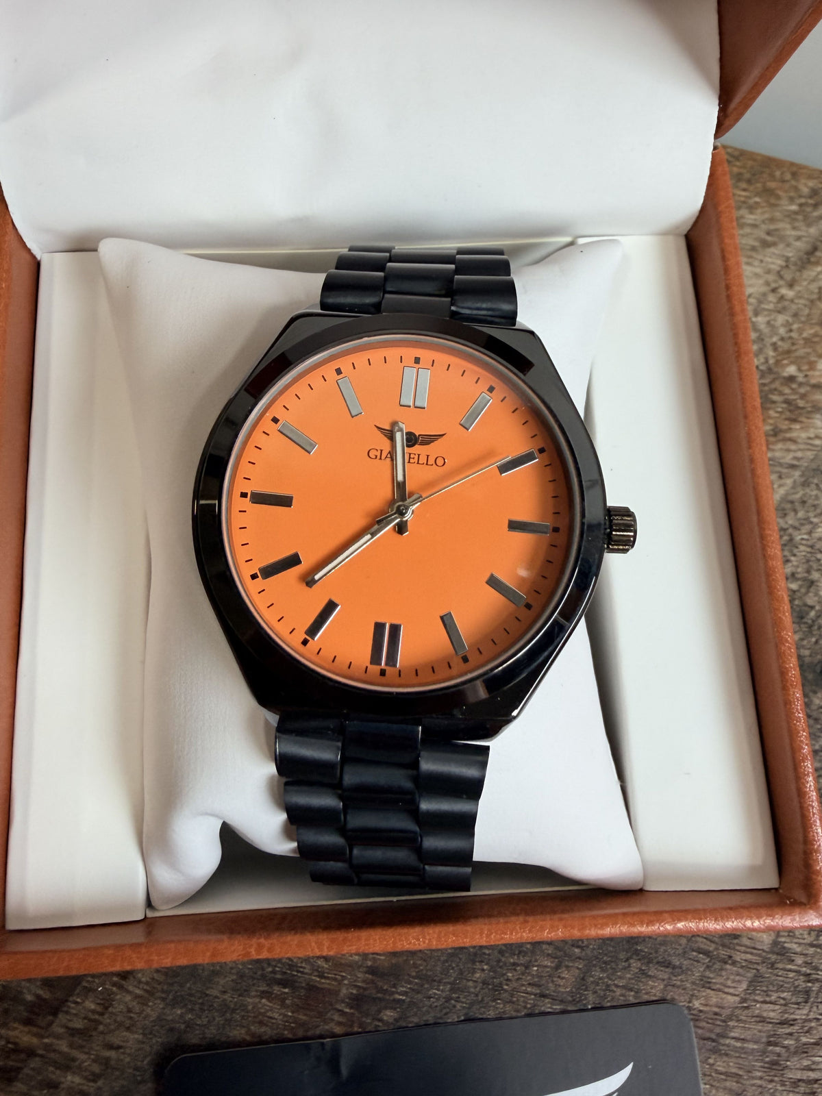 Gianello Presidential Prestige 42mm Orange & Black Link Watch GNL7922GN NIB - Image 3