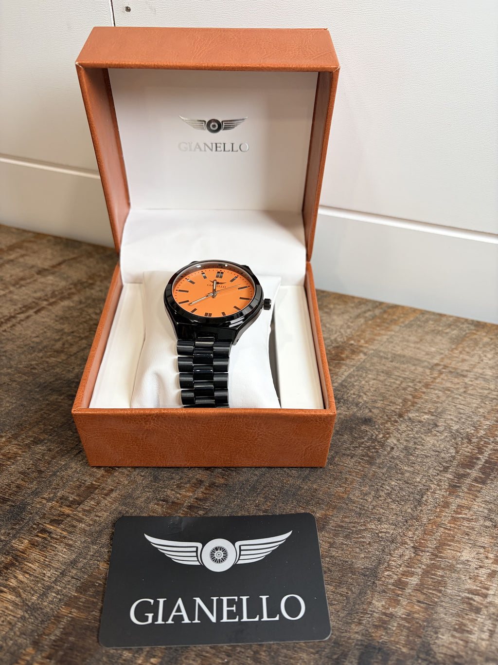 Gianello Presidential Prestige 42mm Orange & Black Link Watch GNL7922GN NIB - Image 6
