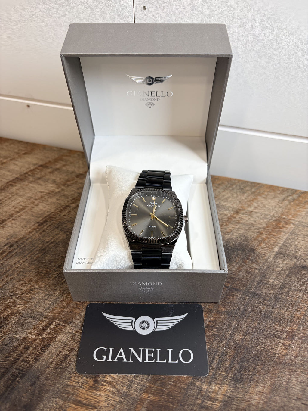 Gianello Stratus Square Black Link Watch 1/10 CT TW GNL7815GN - NIB - Image 2