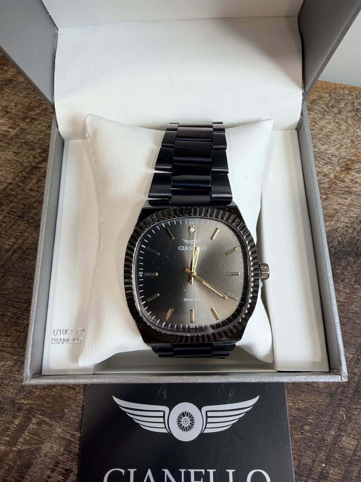 Gianello Stratus Square Black Link Watch 1/10 CT TW GNL7815GN - NIB - Image 5