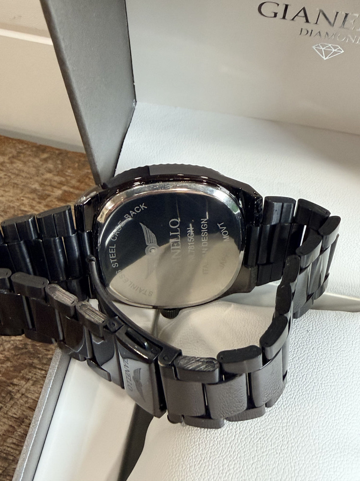 Gianello Stratus Square Black Link Watch 1/10 CT TW GNL7815GN - NIB - Image 7