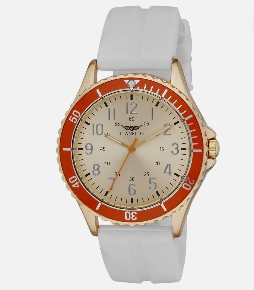 Gianello Vinci Silicone Diver Strap Orange Gold & White Wristwatch - NIB - Image 1