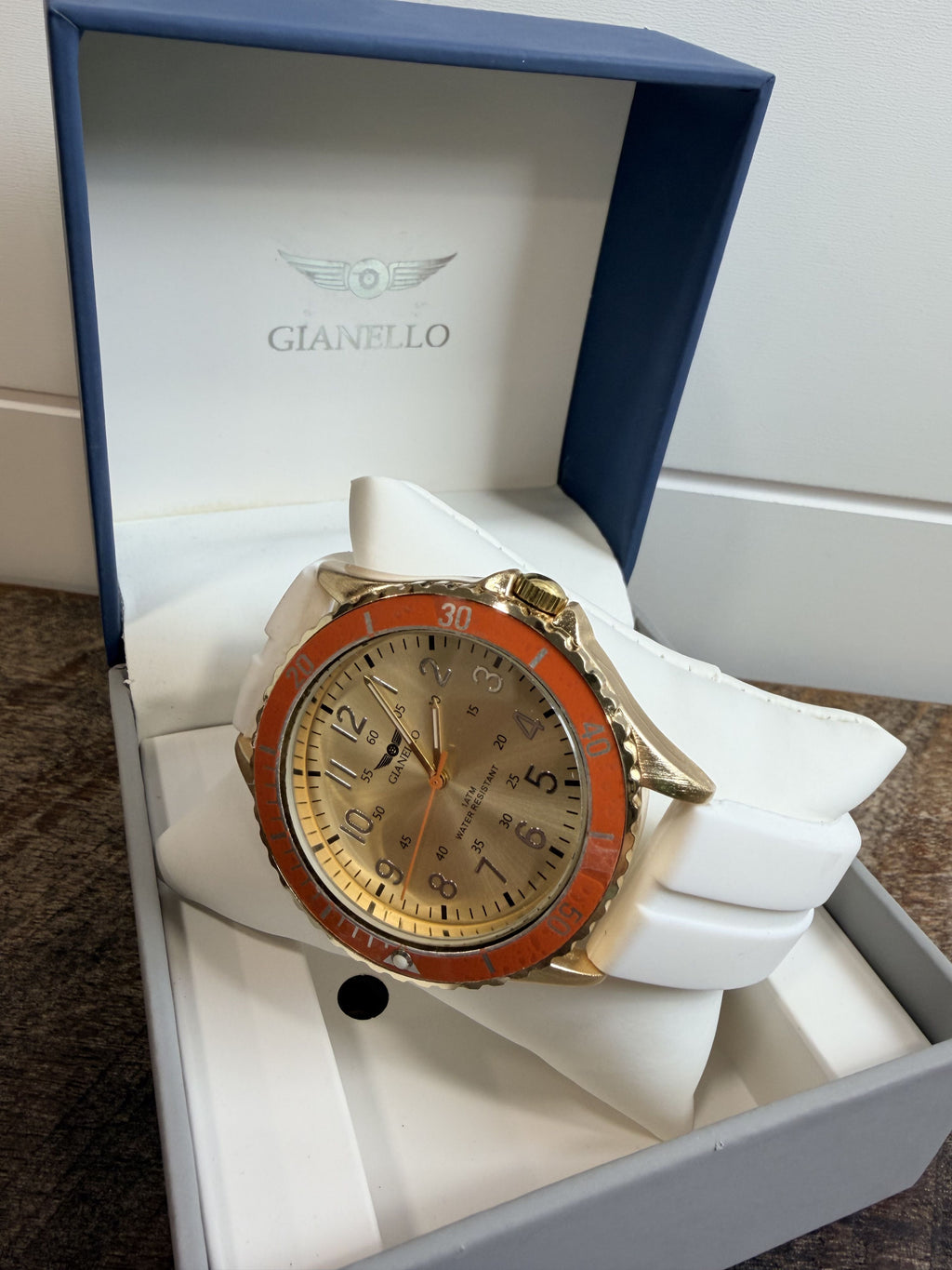 Gianello Vinci Silicone Diver Strap Orange Gold & White Wristwatch - NIB - Image 3