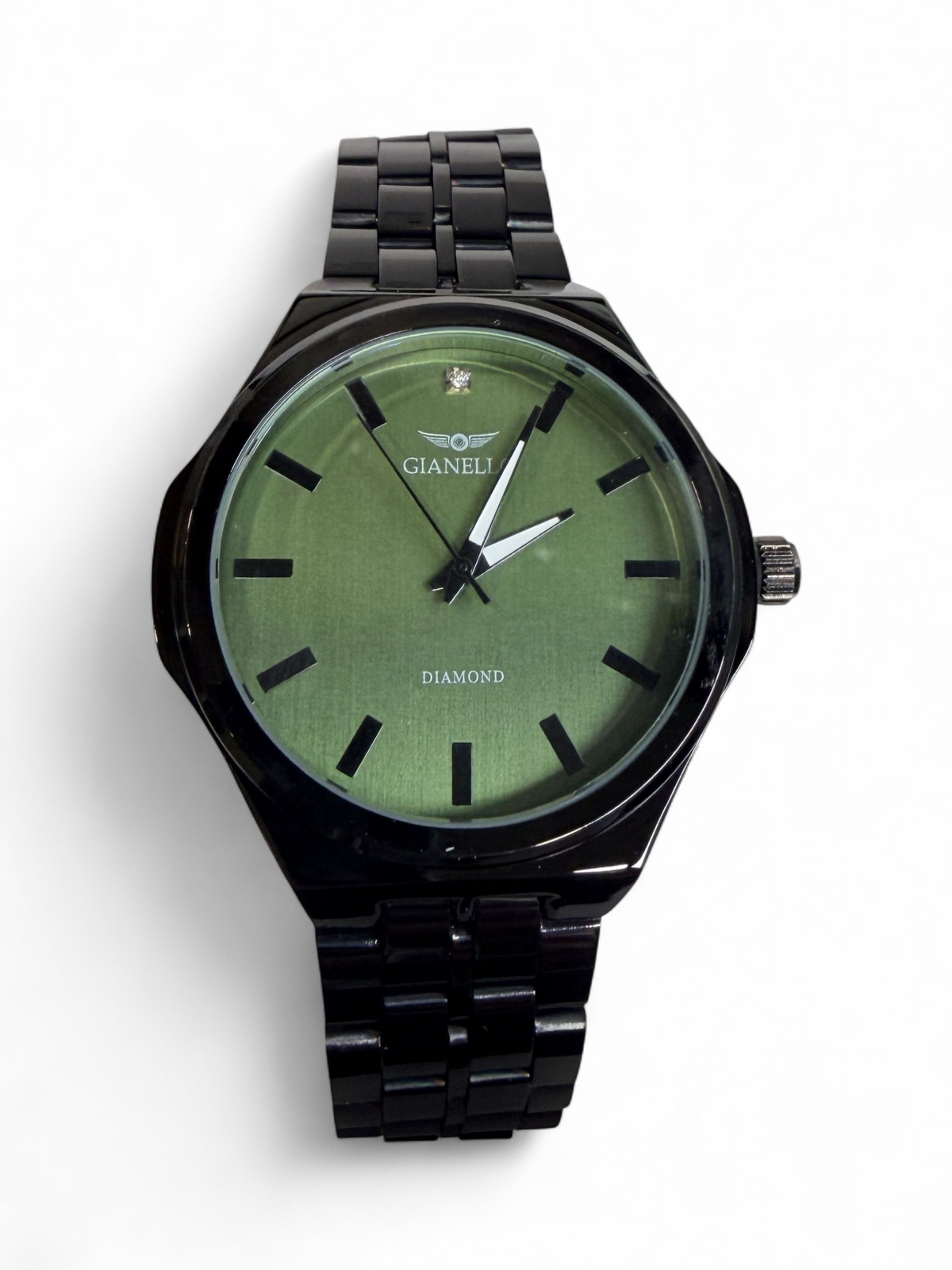 Gianello Zephyr Genuine Diamond Round Black Link Green Dial Watch GNL7820GN NIB - Image 1