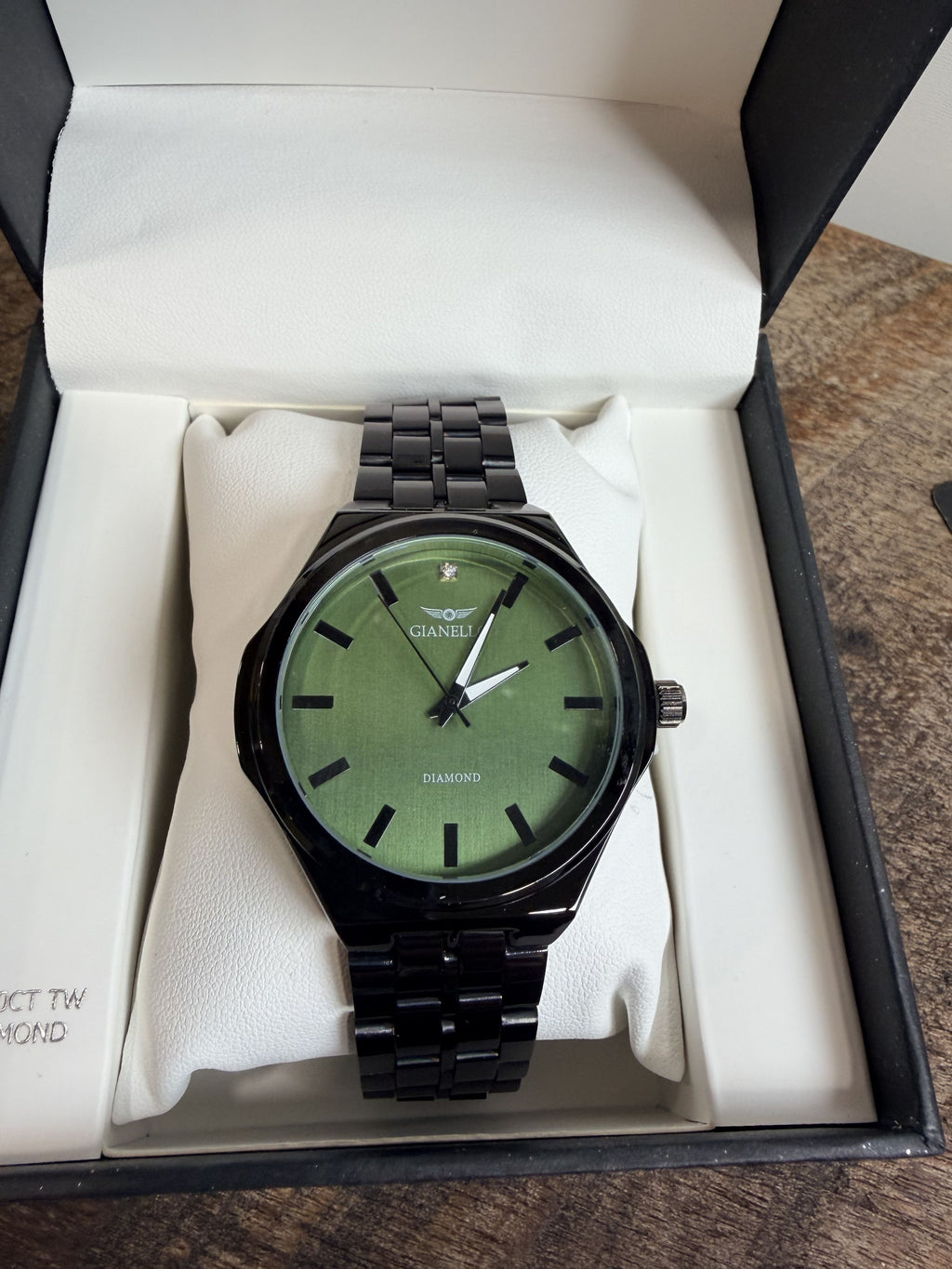 Gianello Zephyr Genuine Diamond Round Black Link Green Dial Watch GNL7820GN NIB - Image 2