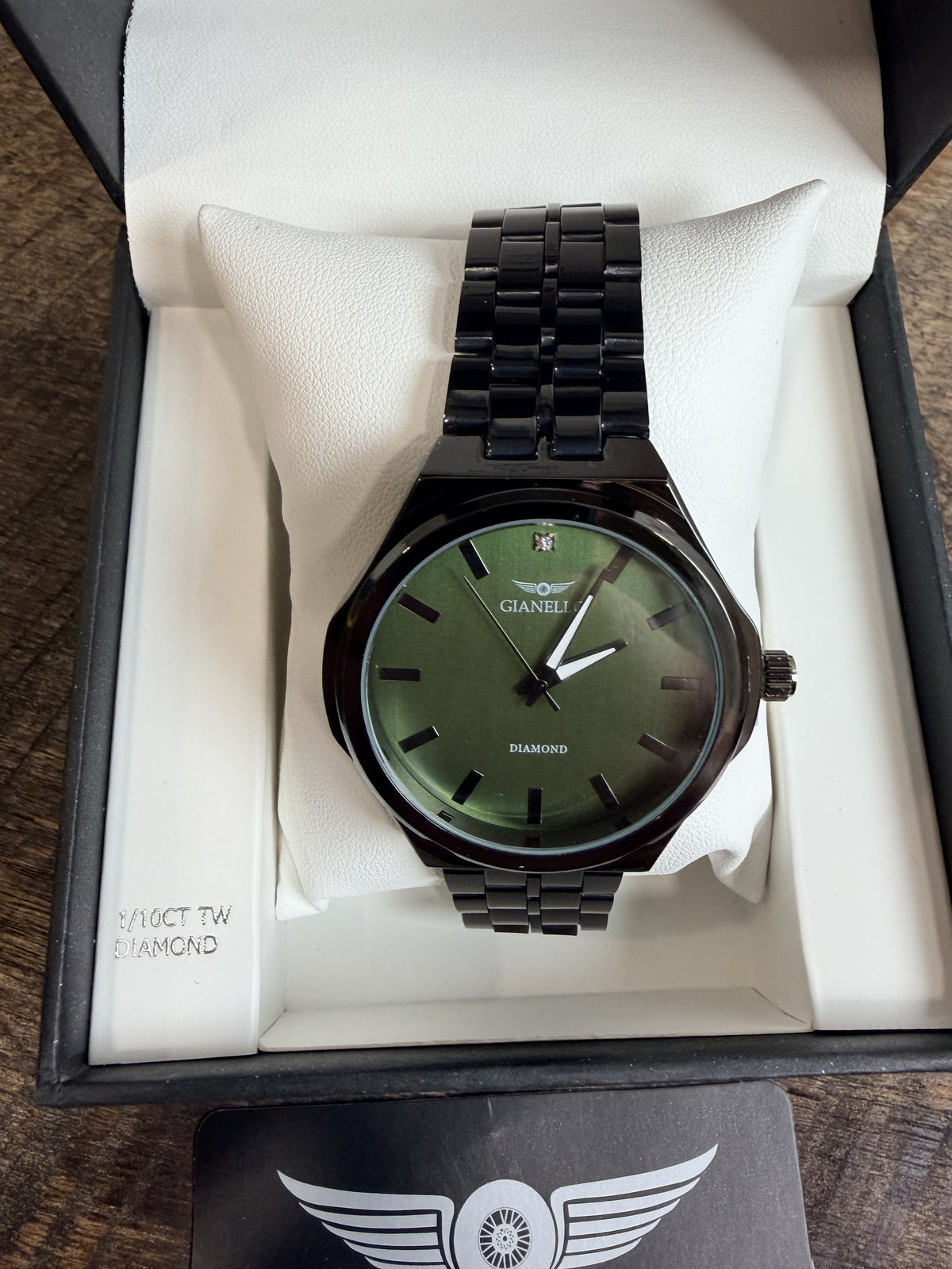 Gianello Zephyr Genuine Diamond Round Black Link Green Dial Watch GNL7820GN NIB - Image 7