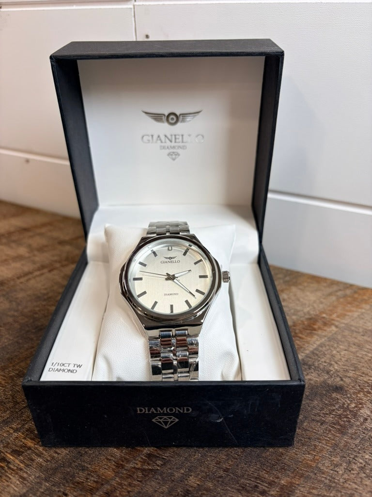 Gianello Zephyr Genuine Diamond Round Silver Link Watch GNL7820SS - NIB - Image 1