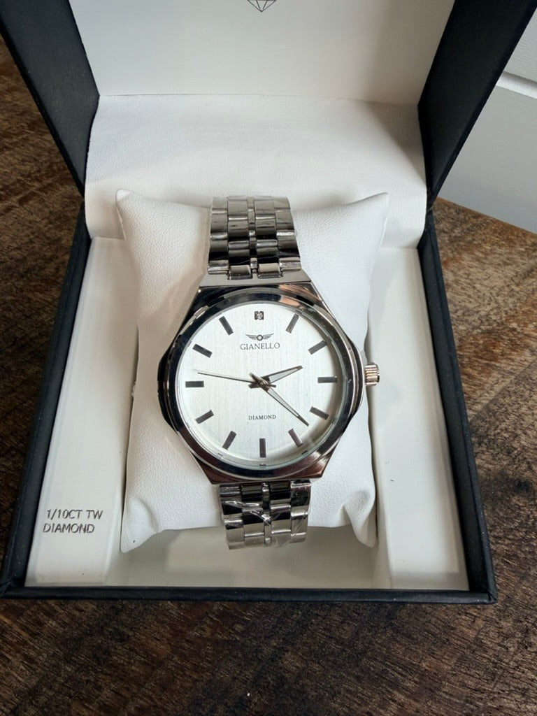 Gianello Zephyr Genuine Diamond Round Silver Link Watch GNL7820SS - NIB - Image 2