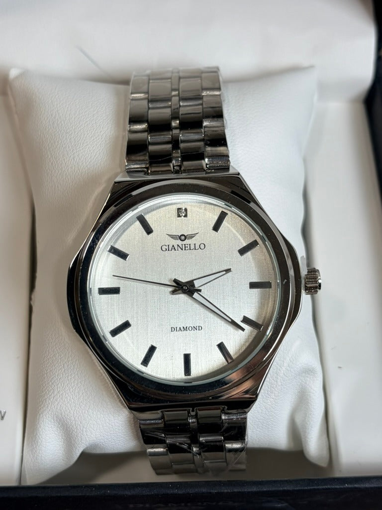 Gianello Zephyr Genuine Diamond Round Silver Link Watch GNL7820SS - NIB - Image 3