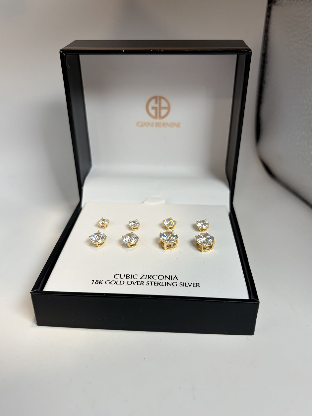 Giani Bernini 18K Gold over Sterling Silver Cubic Zirconia Round Earrings - NIB - Image 2