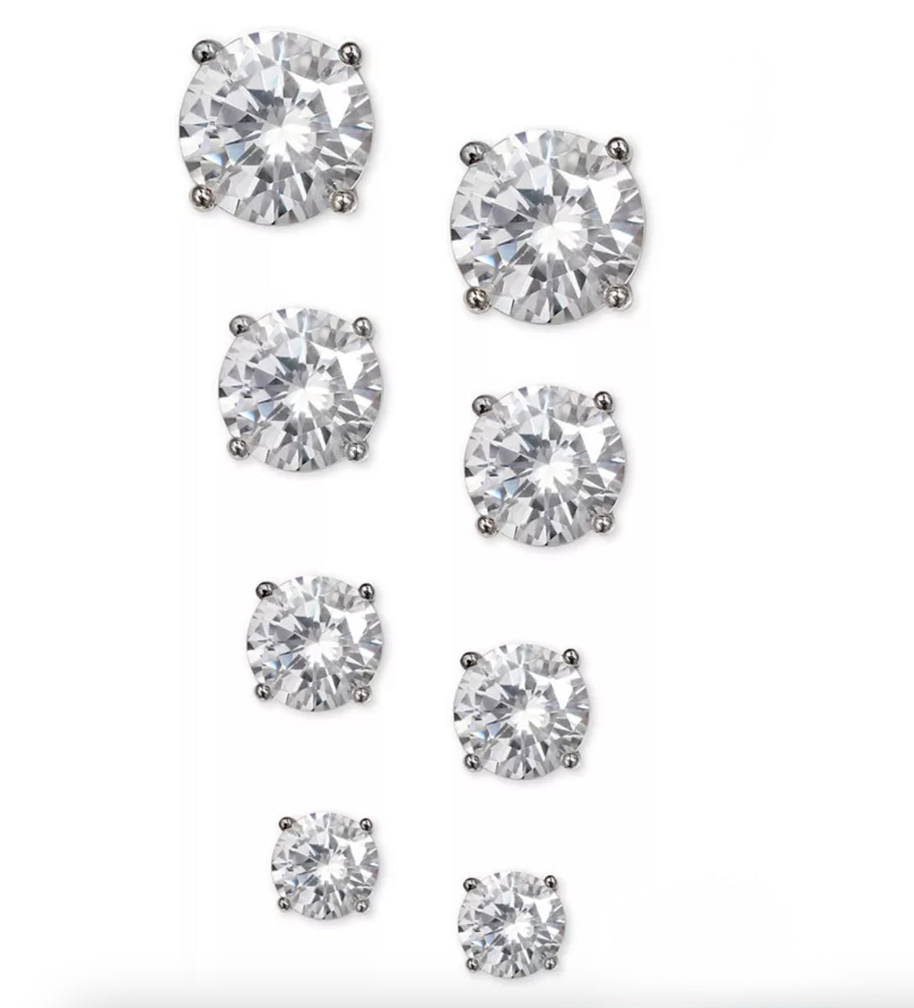 Giani Bernini Sterling Silver Cubic Zirconia Round Stud Earrings 4 pairs - NIB - Image 1