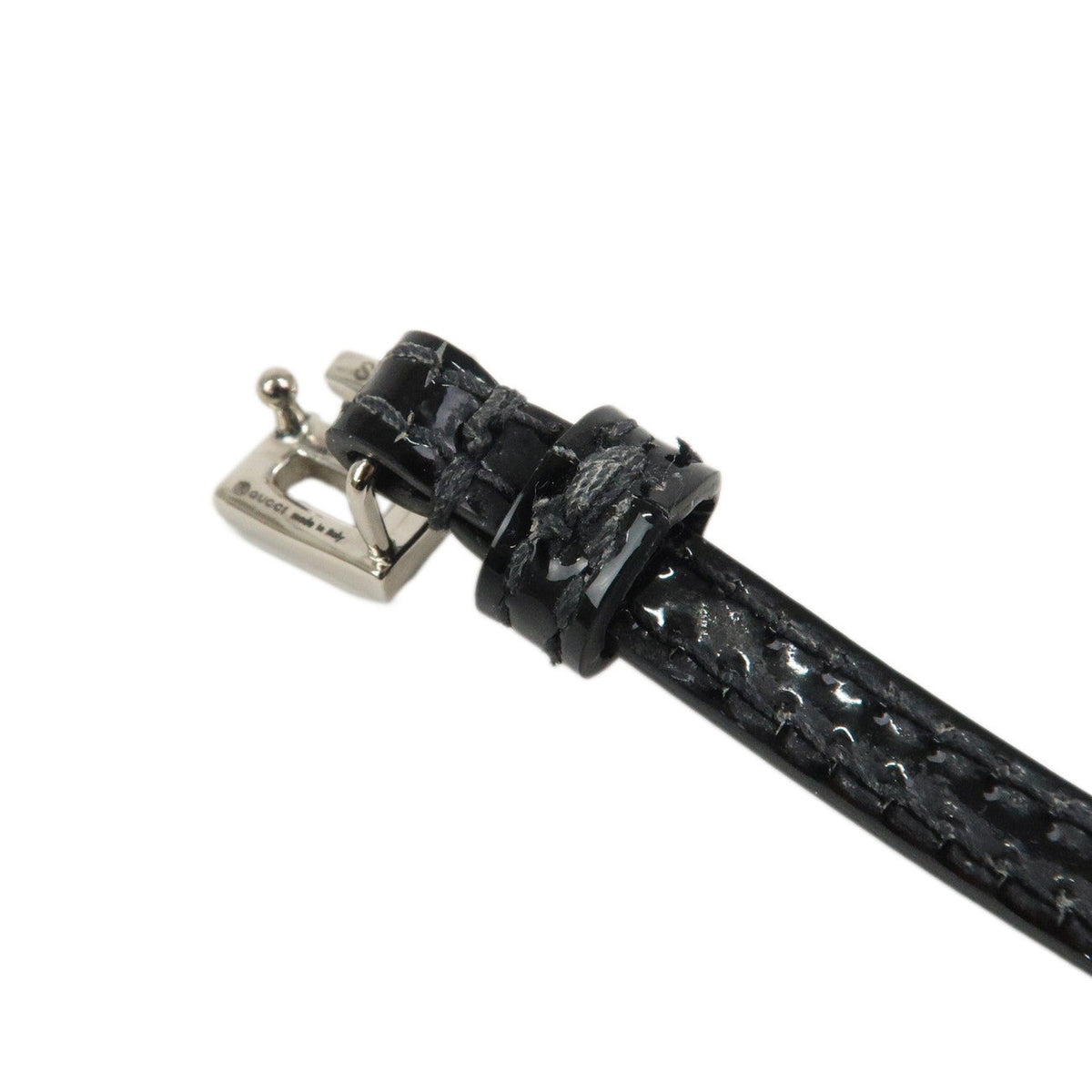 7587 - Gucci Square G Patent Leather Rhinestone Bracelet Black - Size Small - Image 4
