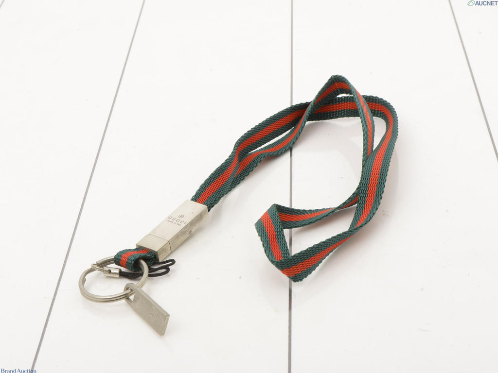 7607 - Gucci Sherry Line Green Red Canvas Key Holder Lanyard - Image 1