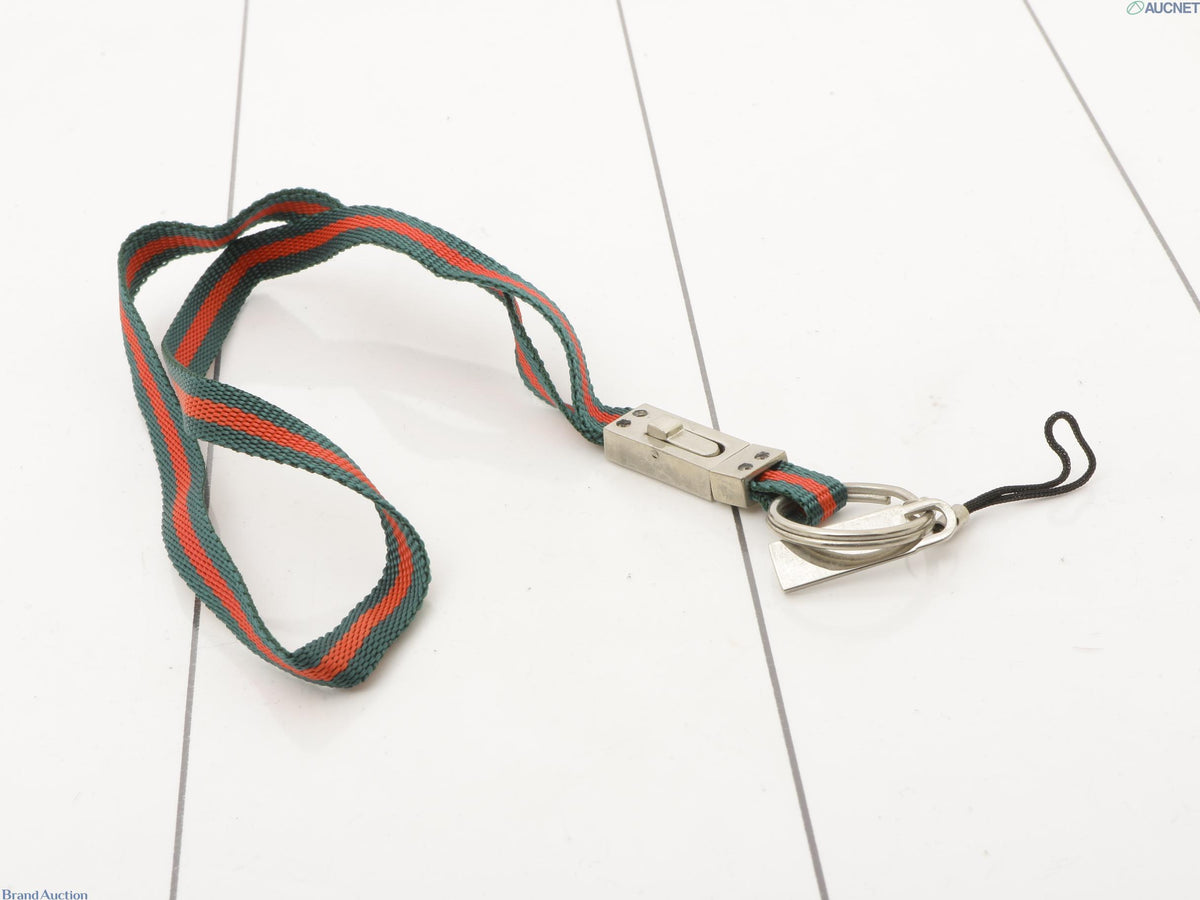 7607 - Gucci Sherry Line Green Red Canvas Key Holder Lanyard - Image 2