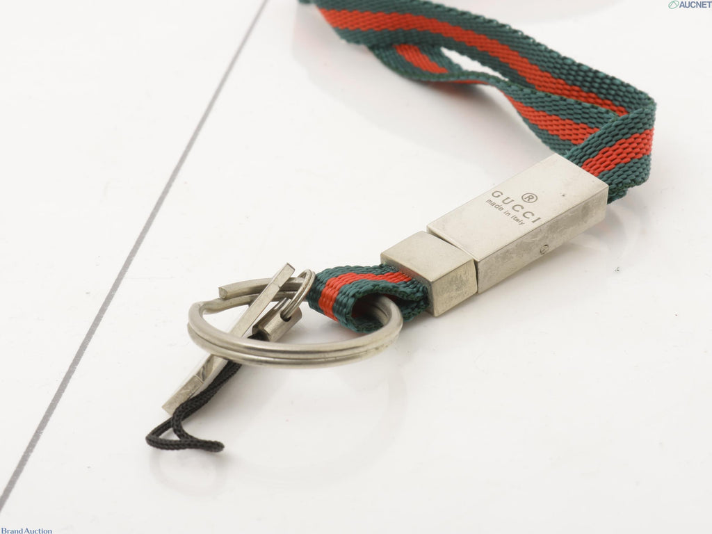 7607 - Gucci Sherry Line Green Red Canvas Key Holder Lanyard - Image 3
