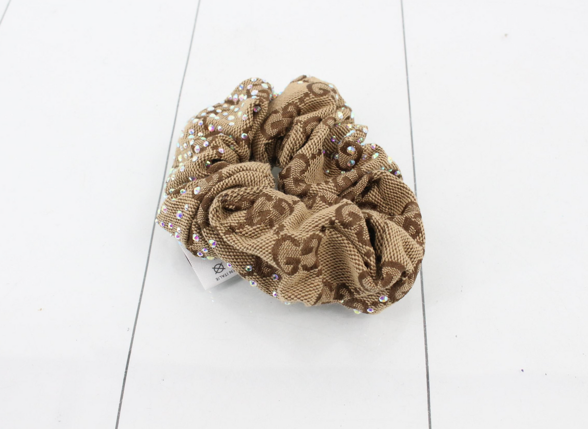 Gucci GG Canvas Crystal-Embellished Brown/Beige Scrunchie - NWT - Image 1