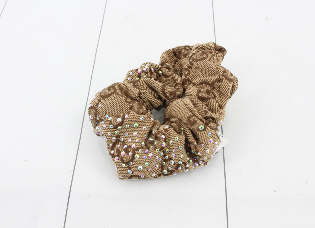 Gucci GG Canvas Crystal-Embellished Brown/Beige Scrunchie - NWT - Image 2