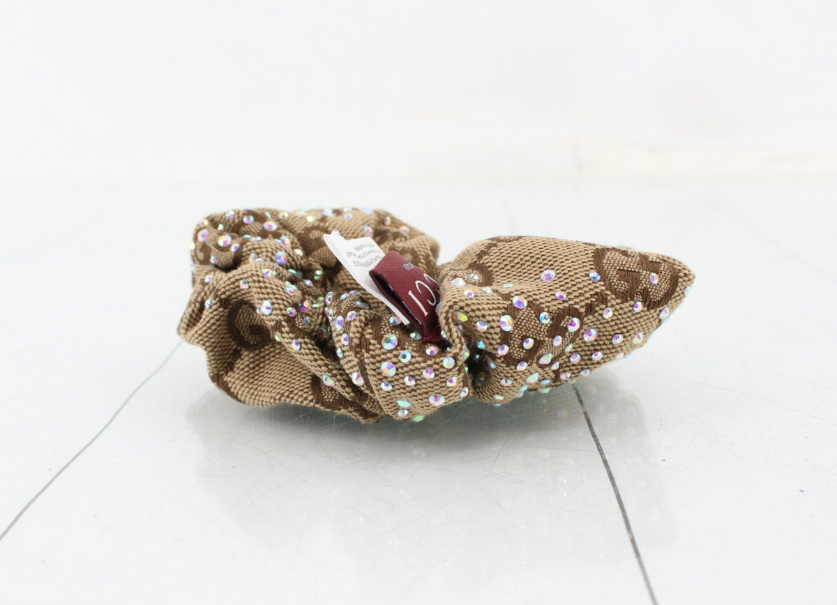 Gucci GG Canvas Crystal-Embellished Brown/Beige Scrunchie - NWT - Image 3