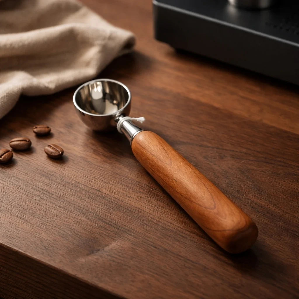 Hand Turned Wood Handle Coffee Scoop, stainless steel head, food safe finish, 1 tablespoon measure, barista gift