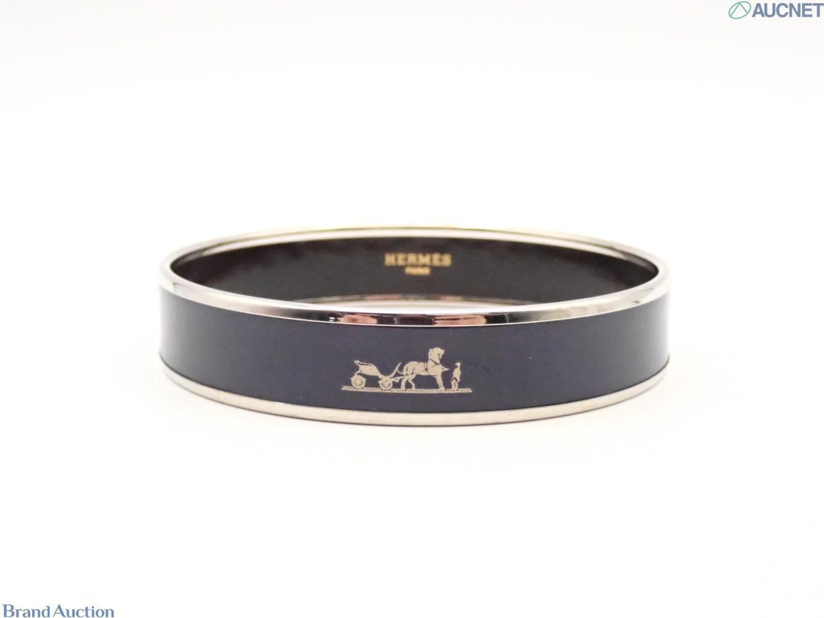 7601 - Hermès Calèche Wide Enamel Bangle Horse-Drawn Carriage Black Palladium - Image 1