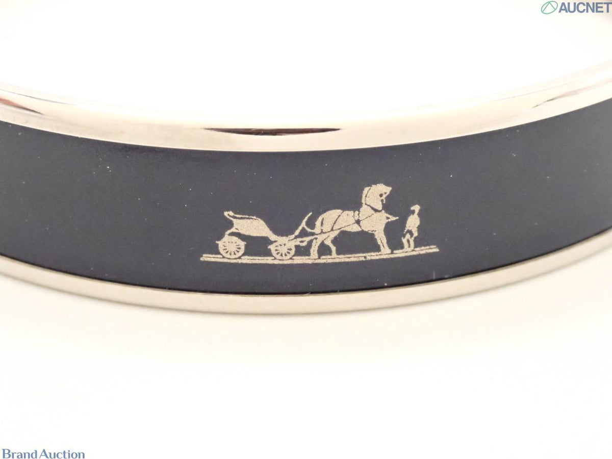 7601 - Hermès Calèche Wide Enamel Bangle Horse-Drawn Carriage Black Palladium - Image 3
