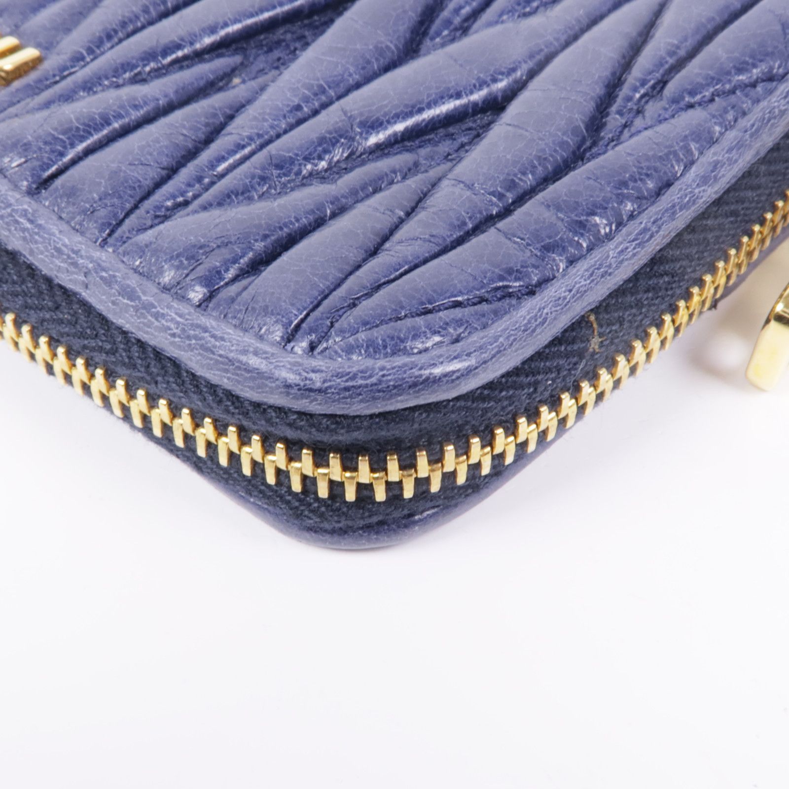 MIU MIU Card Case Crinkled Calfskin Blue