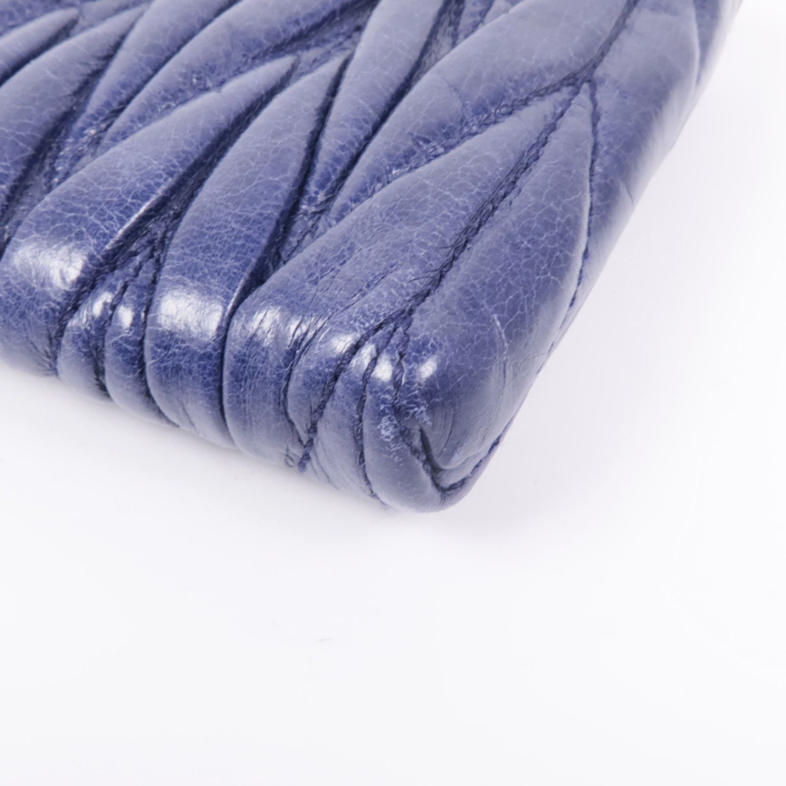 MIU MIU Card Case Crinkled Calfskin Blue
