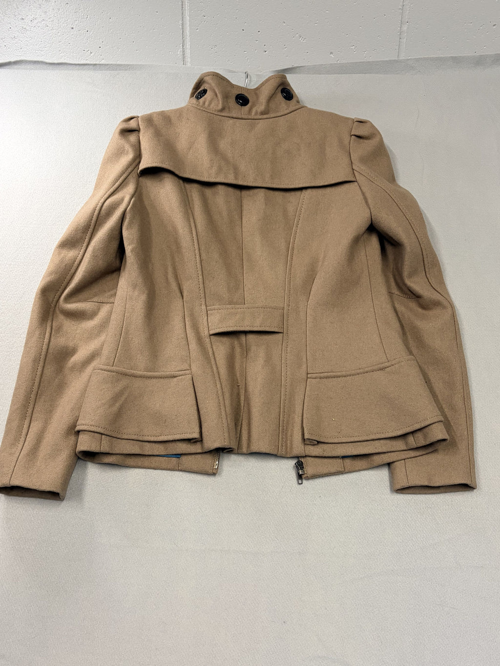 Idra Ruffle Wool Jacket Anthropologie Tan Camel Blue Lining Women's - Image 6