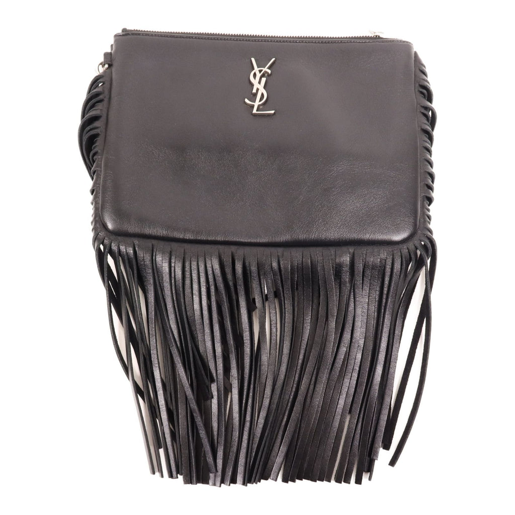 6940 - Saint Laurent Side Fringe Clutch With Strap Black