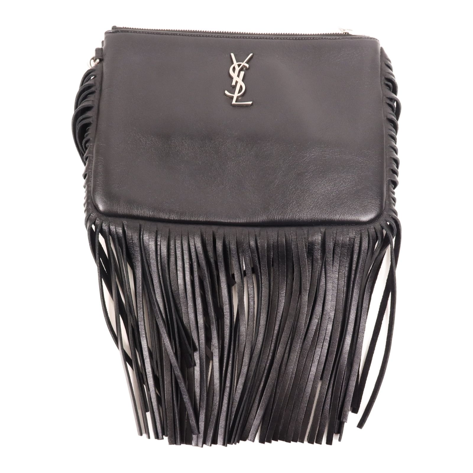 6940 - Saint Laurent Side Fringe Clutch With Strap Black
