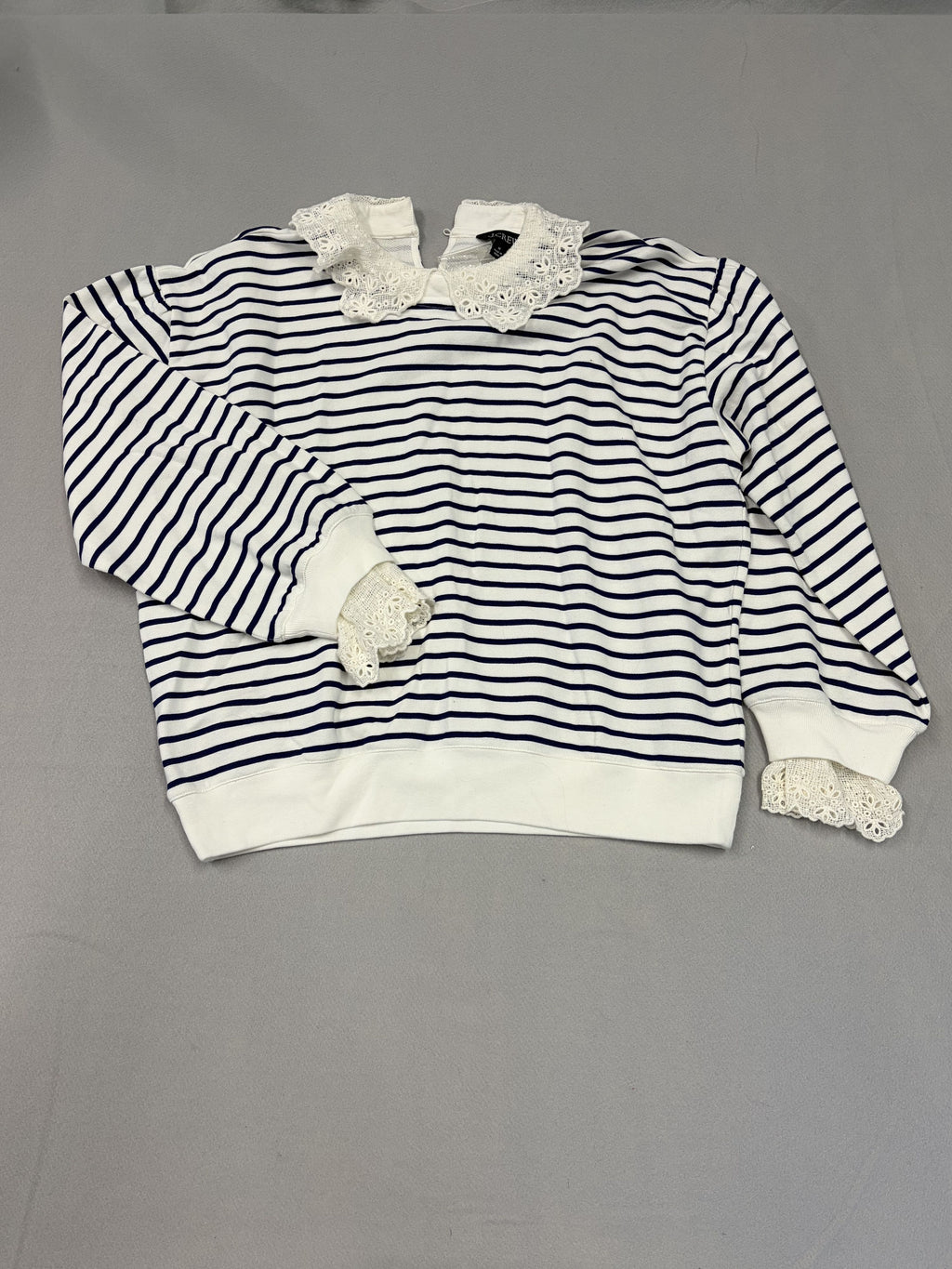 J.Crew French Terry Sweatshirt With Lace Trim Striped M Women's Sweatshirt - Image 1