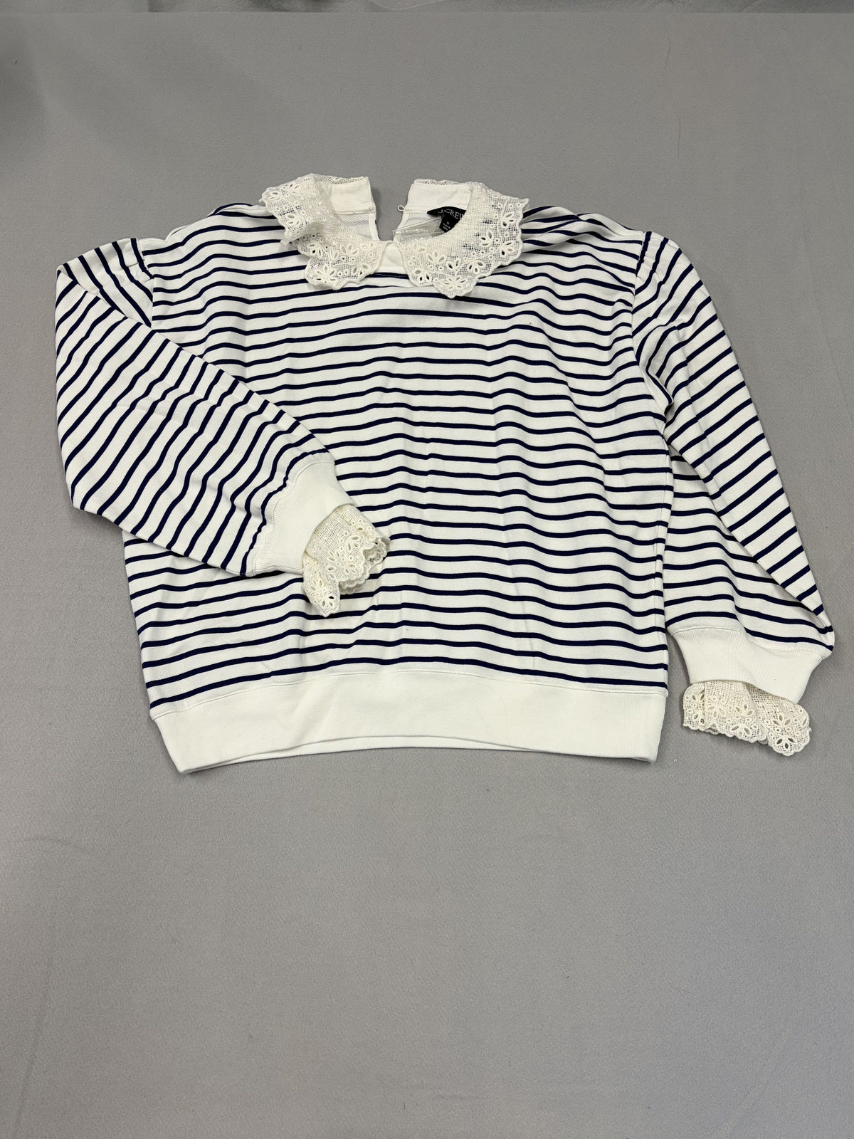J.Crew French Terry Sweatshirt With Lace Trim Striped M Women's Sweatshirt - Image 1