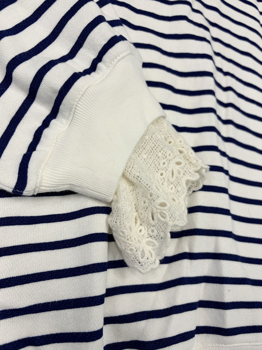 J.Crew French Terry Sweatshirt With Lace Trim Striped M Women's Sweatshirt - Image 2