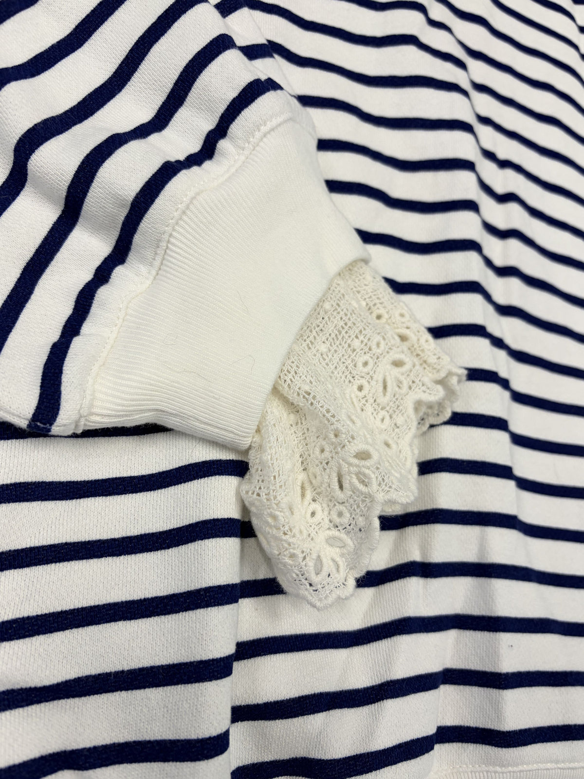J.Crew French Terry Sweatshirt With Lace Trim Striped M Women's Sweatshirt - Image 2