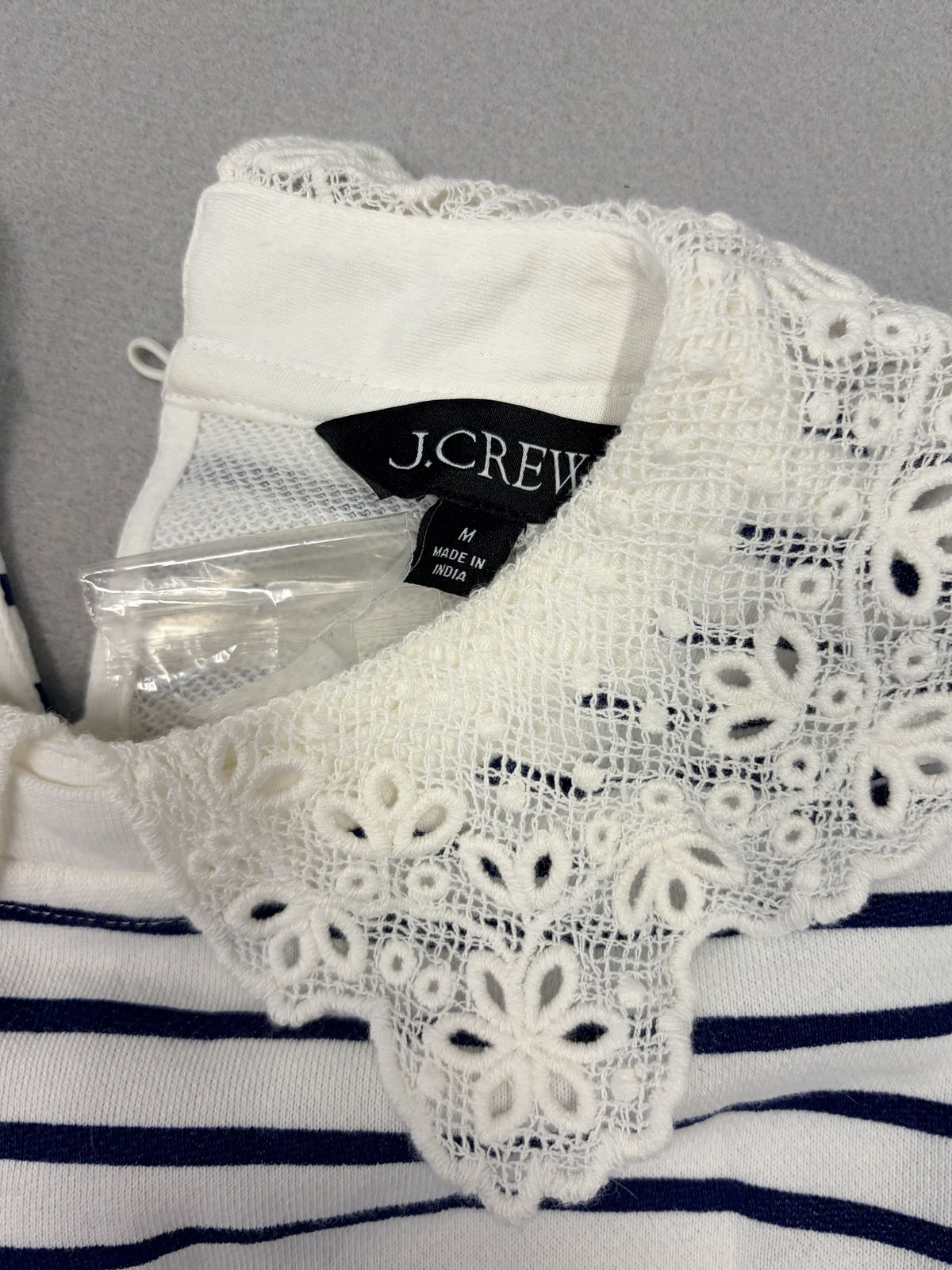 J.Crew French Terry Sweatshirt With Lace Trim Striped M Women's Sweatshirt - Image 3