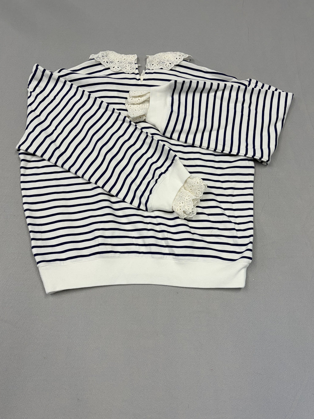 J.Crew French Terry Sweatshirt With Lace Trim Striped M Women's Sweatshirt - Image 4