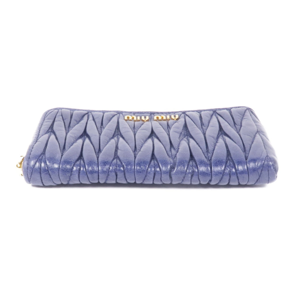 MIU MIU Card Case Crinkled Calfskin Blue