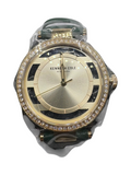 Kenneth Cole New York Open Dial Quartz Watch Gold Tone Green Strap Crystal Bezel - Image 1