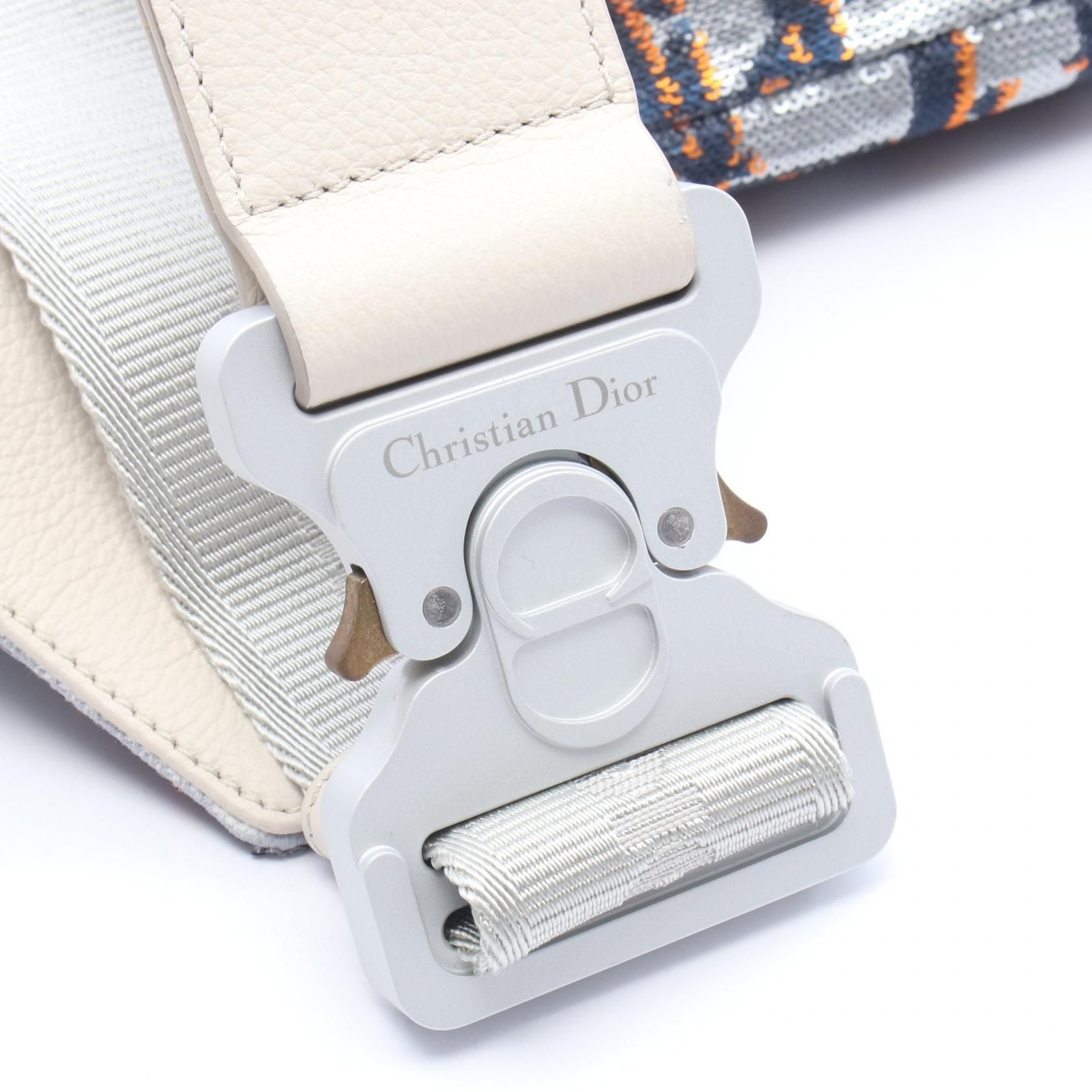6939 - Dior Sequined Oblique Saddle Crossbody Bum Bag Silver