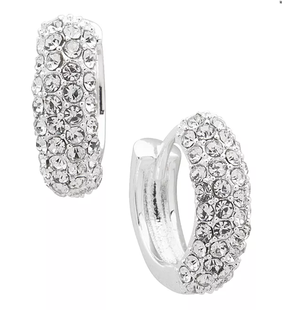 Lauren Ralph Lauren 60515632 Silver Tone Pavé Huggie Hoop Earrings Women's - Image 1