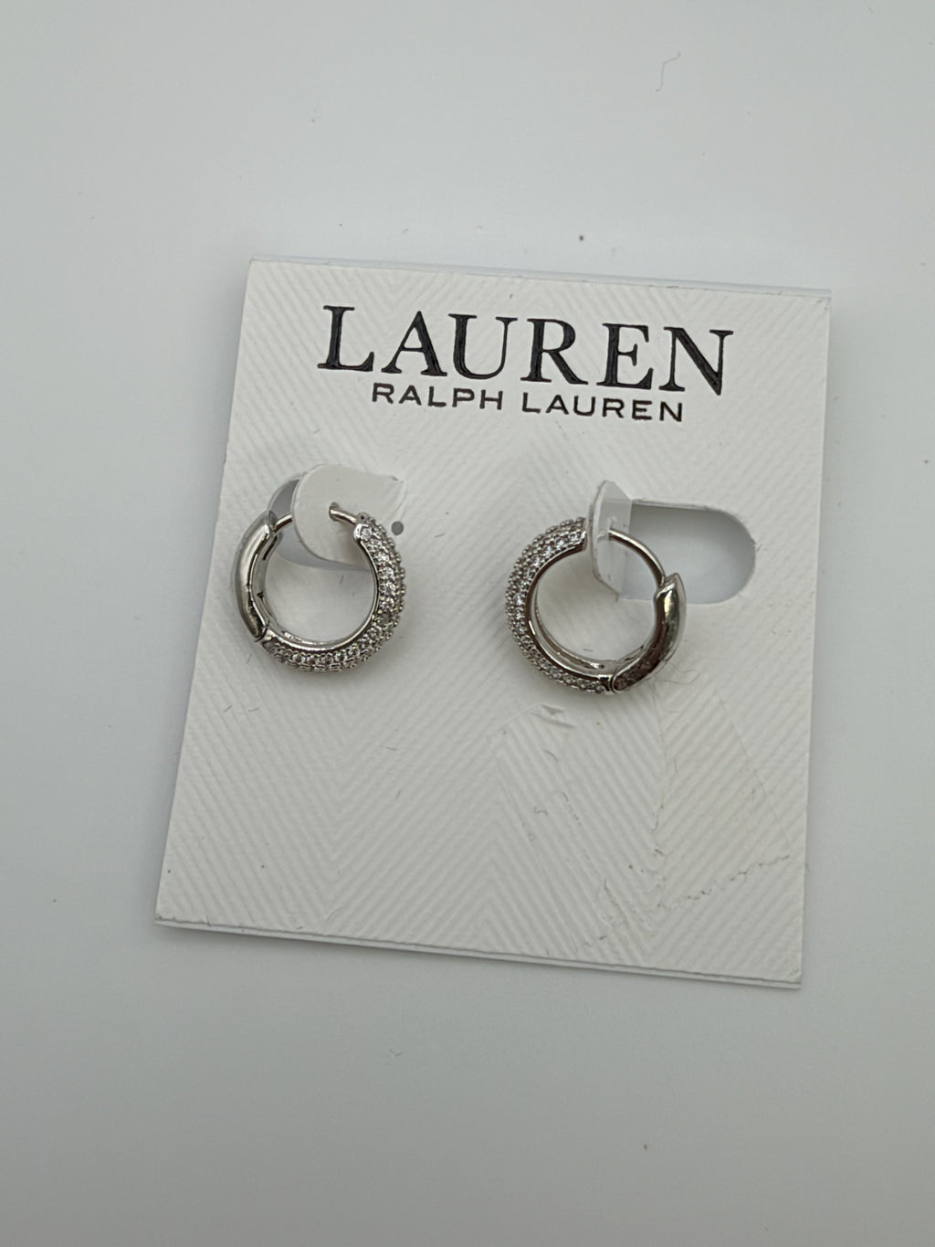 Lauren Ralph Lauren 60515632 Silver Tone Pavé Huggie Hoop Earrings Women's - Image 2