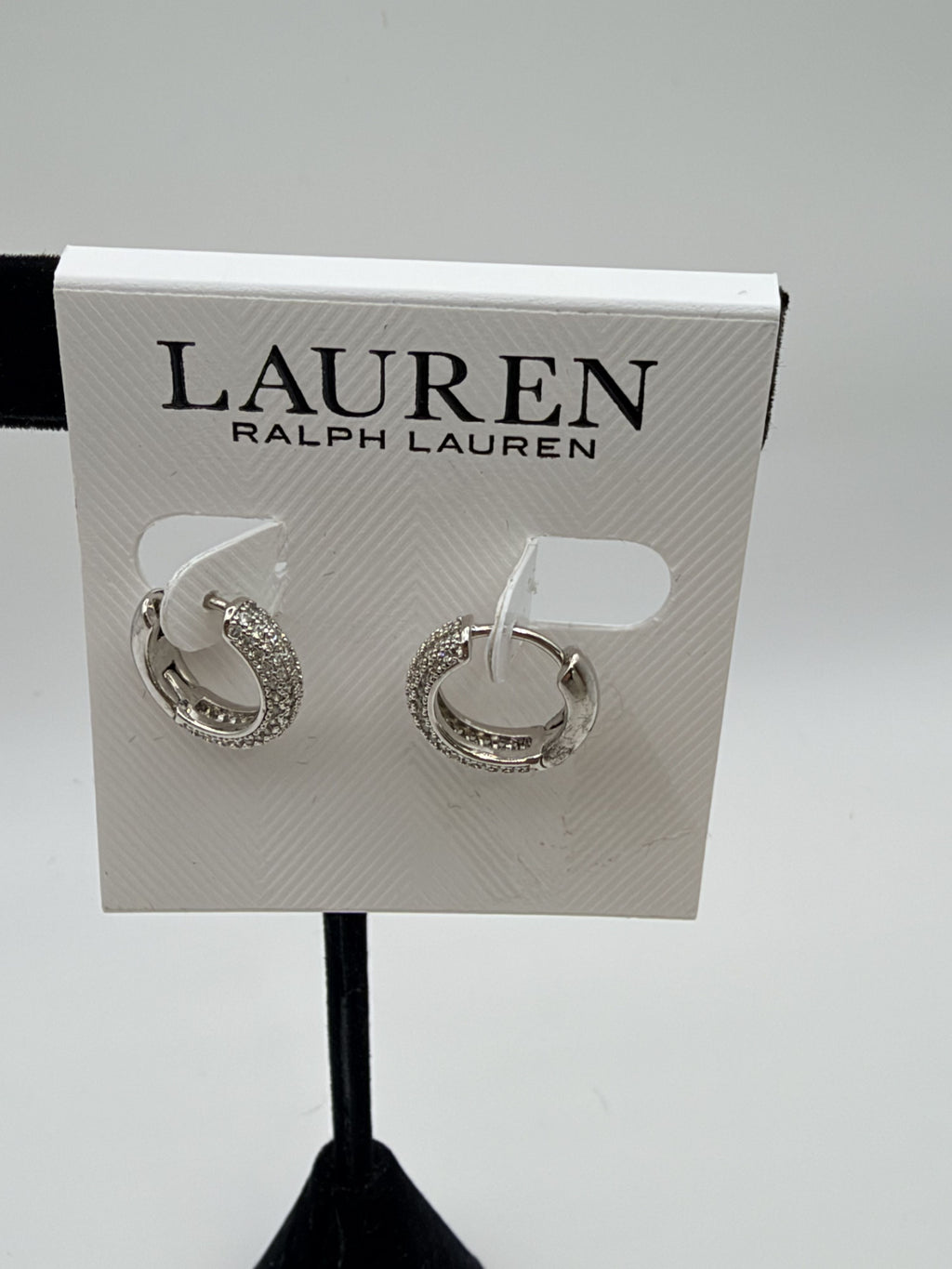 Lauren Ralph Lauren 60515632 Silver Tone Pavé Huggie Hoop Earrings Women's - Image 4