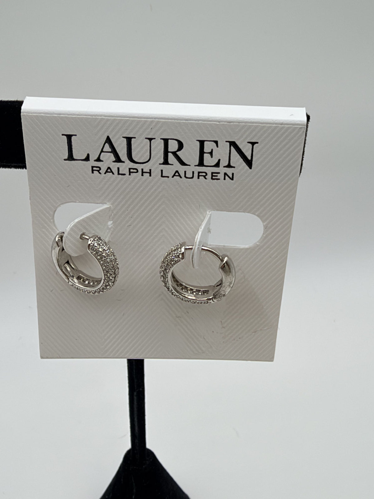 Lauren Ralph Lauren 60515632 Silver Tone Pavé Huggie Hoop Earrings Women's - Image 4