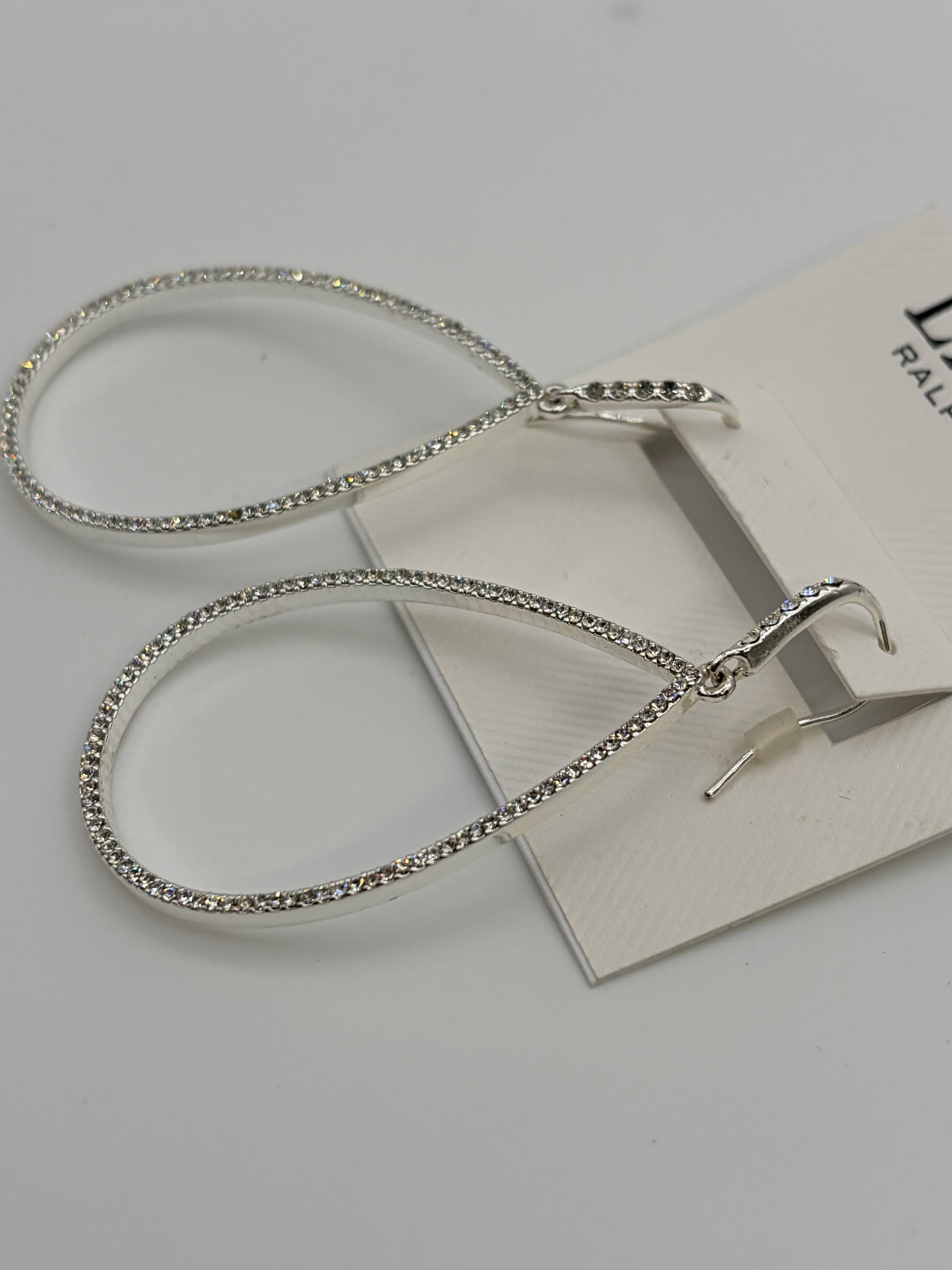 Lauren Ralph Lauren Crystal Teardrop Dangle Earrings Silver Rhinestone Women's - Image 6
