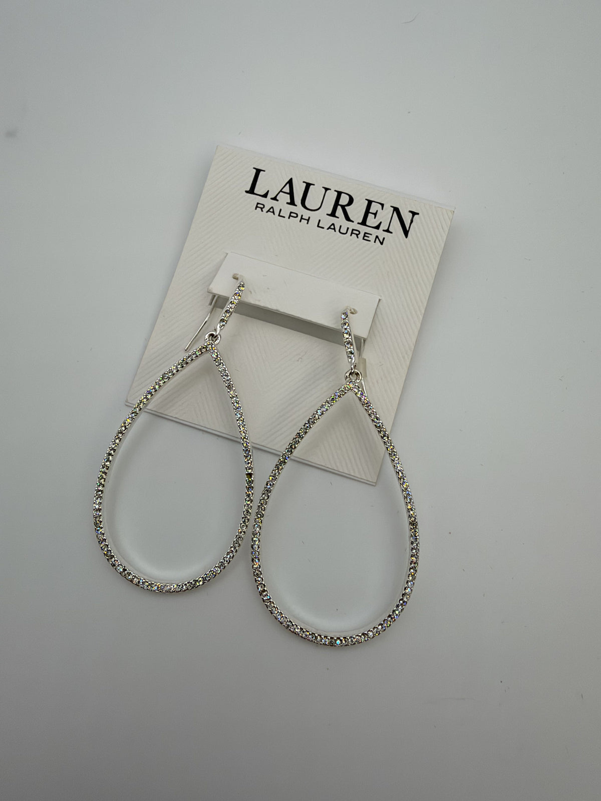 Lauren Ralph Lauren Crystal Teardrop Dangle Earrings Silver Rhinestone Women's - Image 2
