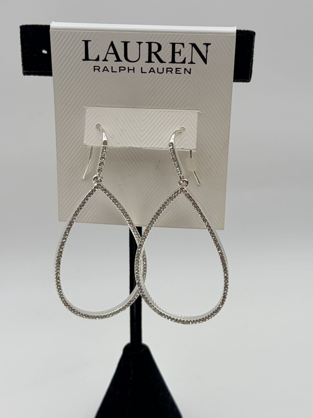 Lauren Ralph Lauren Crystal Teardrop Dangle Earrings Silver Rhinestone Women's - Image 3