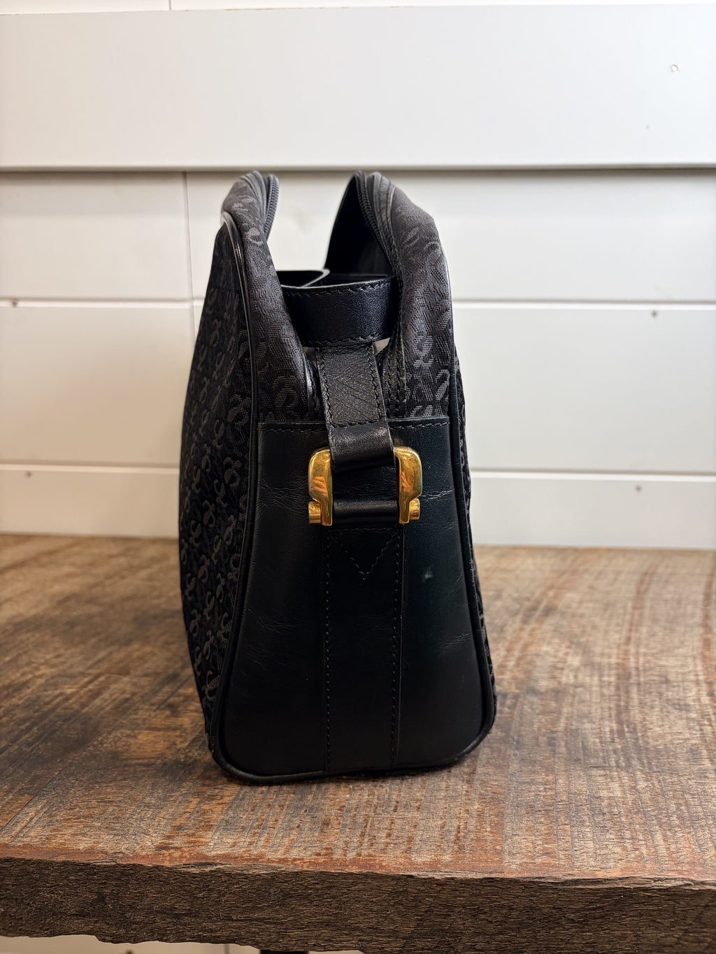 7497 - Loewe Vintage Anagram and Leather Shoulder Bag Black - Image 3