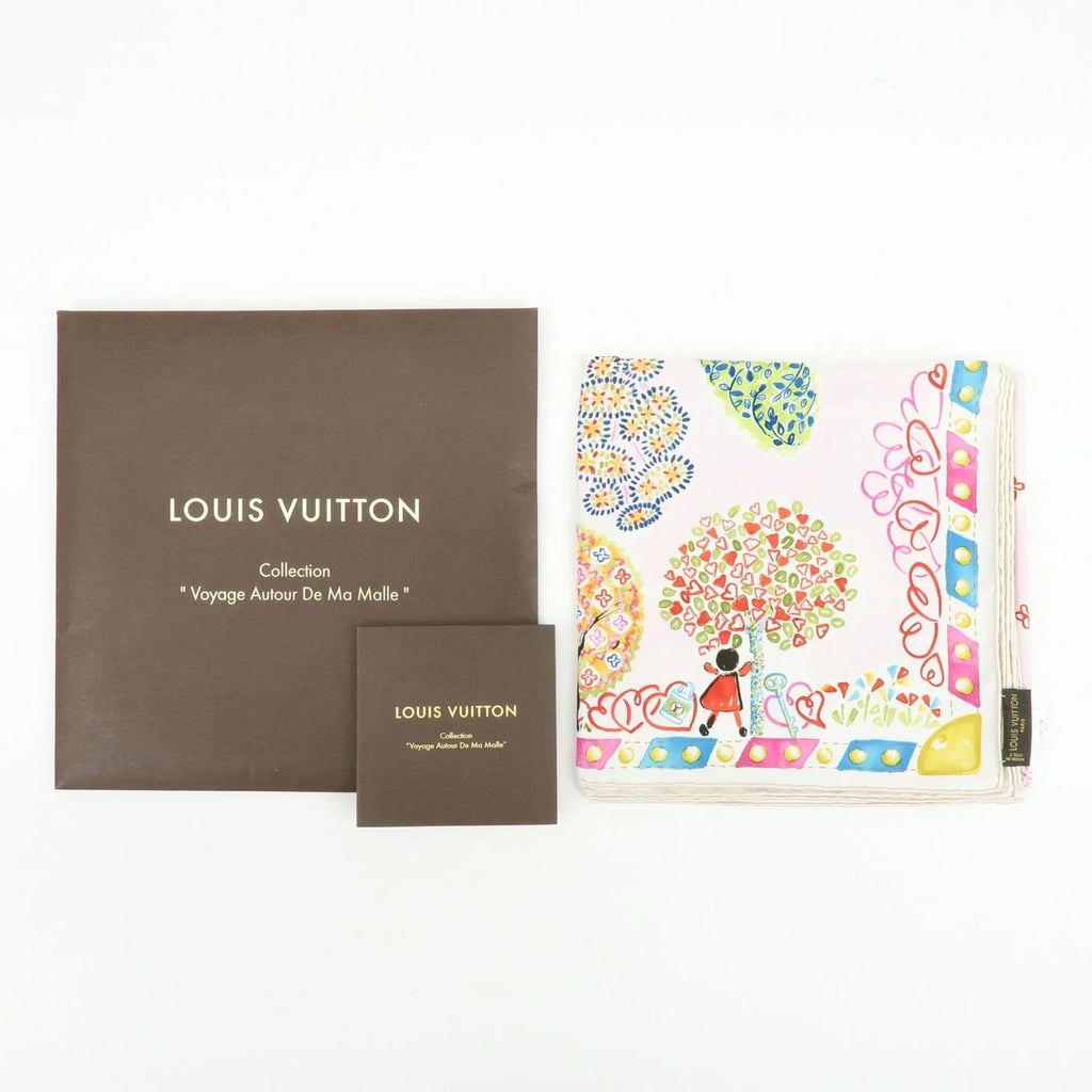 6835 - Louis Vuitton 100% Silk Scarf Voyage Autour De Ma Malle Promenade Kyoto Pink - Image 13